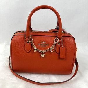 Coach Rowan Satchel Crossbody with Charms In Leather/Gold/Mango NWT